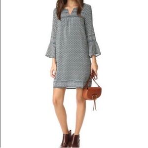 Madewell Starland Bell Long Sleeve Silk Green Mini Dress Size L